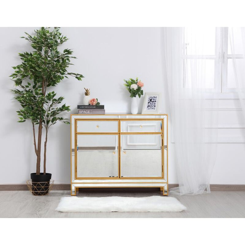 Elegant Decor End table 2 drawers 2 doors 38in. W x 12in. D x 32in. H in gold
