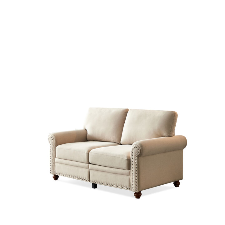 Linen Fabric Upholstery with Storage Loveseat (Beige)