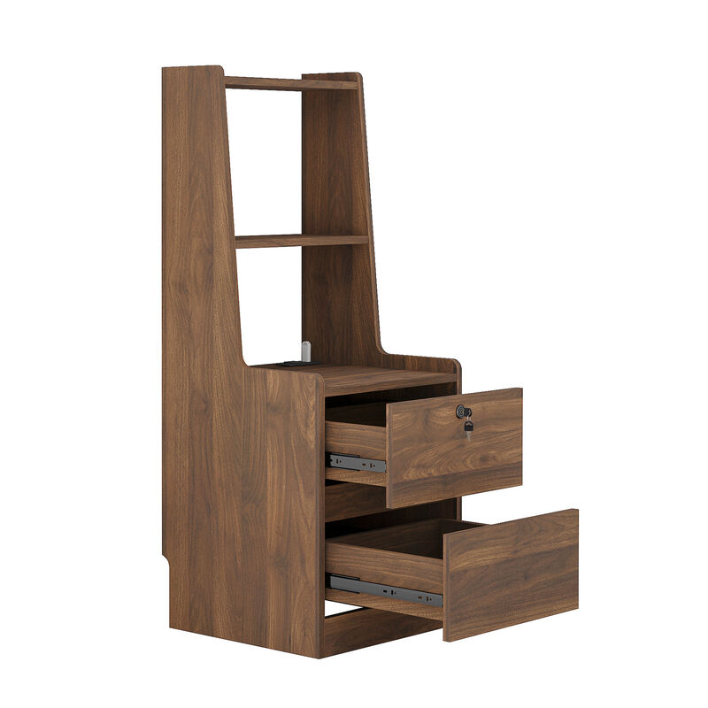 Nightstand with Charging Station Night Light Bookshelf Storage Cabinet image number 8
