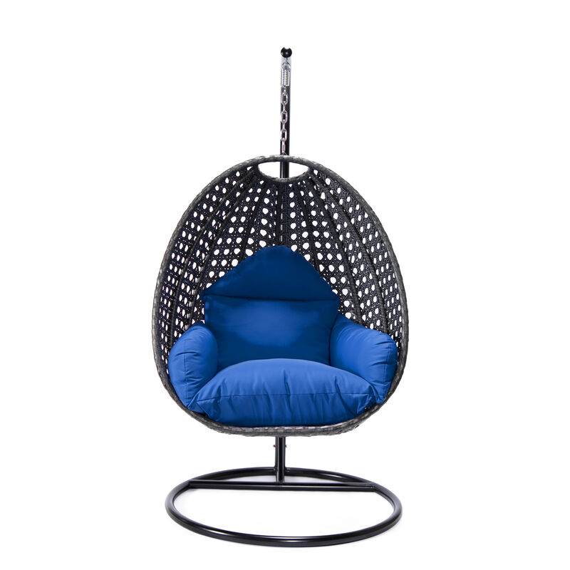 LeisureMod Charcoal Wicker Hanging Egg Swing Chair with Cushion image number 3