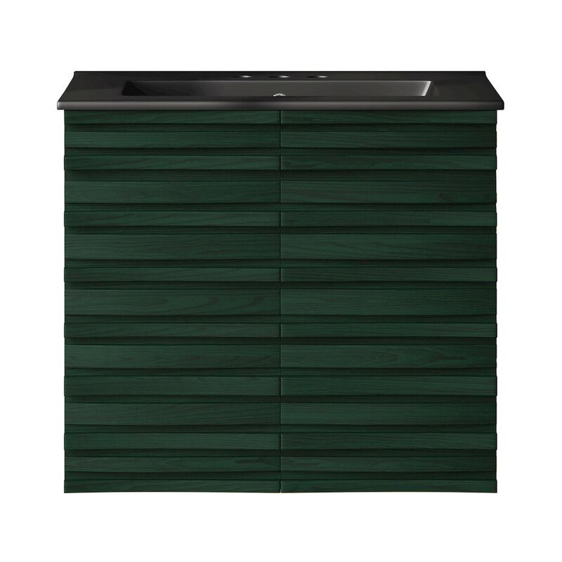 24" Wall-Mounted Bathroom Vanity in Green Oak, Black 3-Hole Centerset Sink Top image number 0