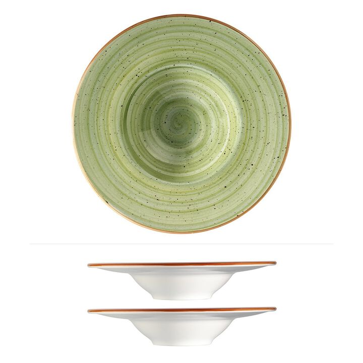 Therapy dia.11" h:2.5" 14 oz. Round Green Porcelain Bowl (Set of 2)