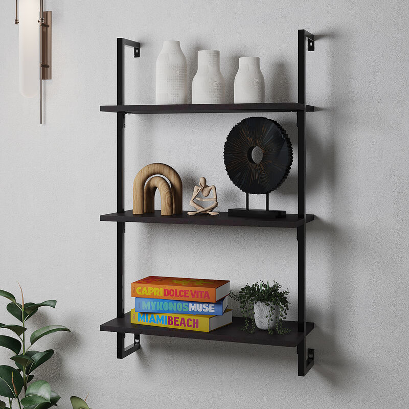Madera  Industrial 3-Shelf Wood Wall-Mounted Open Ladder Bookcase