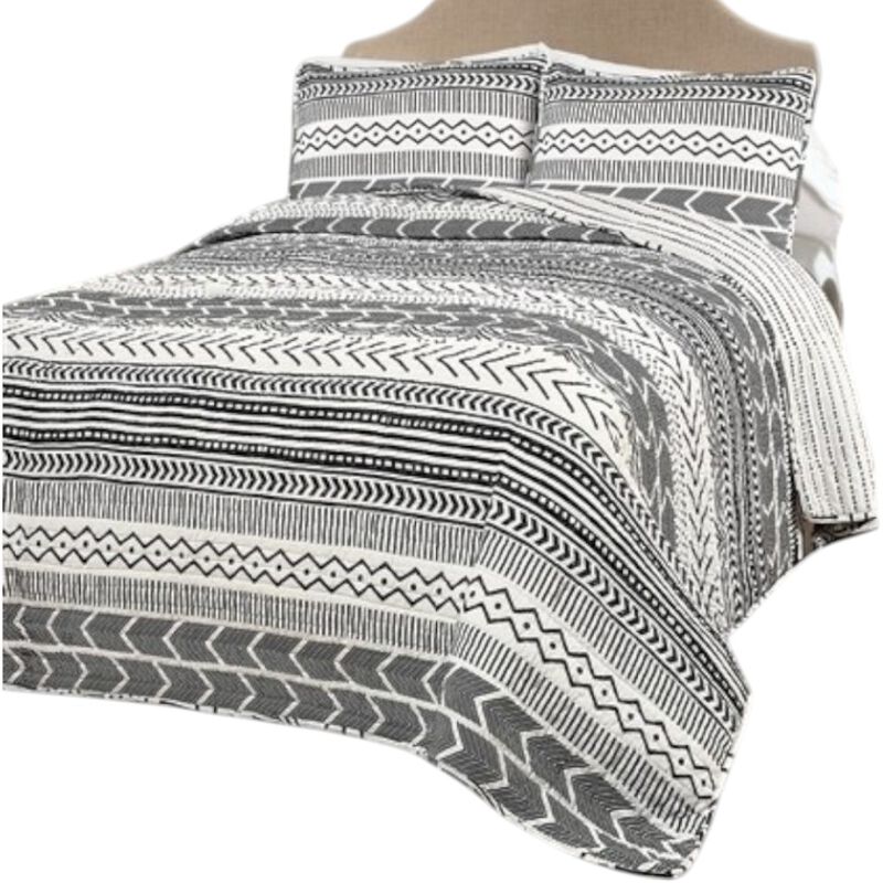 Hivvago 3 Piece Scandinavian Black White Reversible Cotton Set in Full/Queen