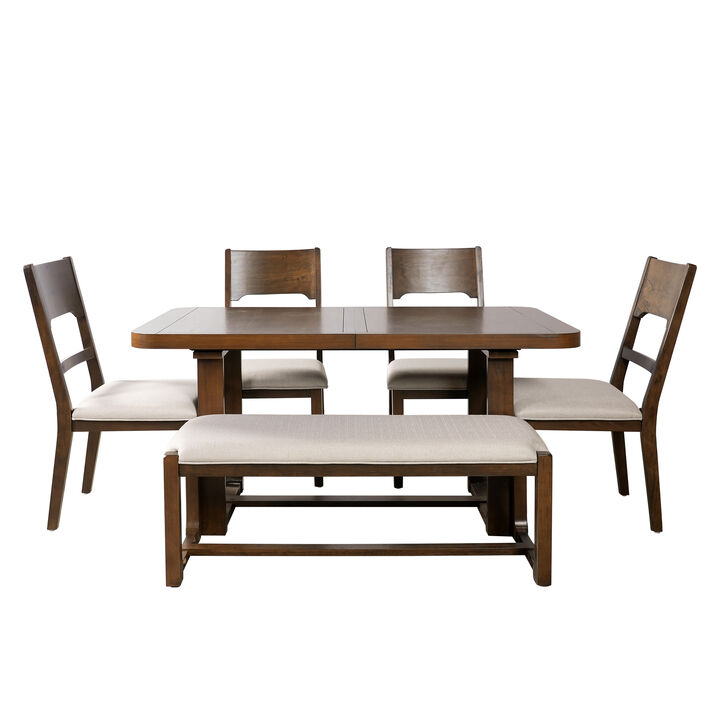 Merax Extendable Dining Table Set with 6 Seats, Solid Wood Construction, Padded Seating