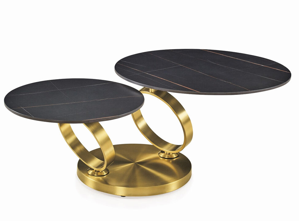 Motion black ceramic top coffee table with brushed gold base