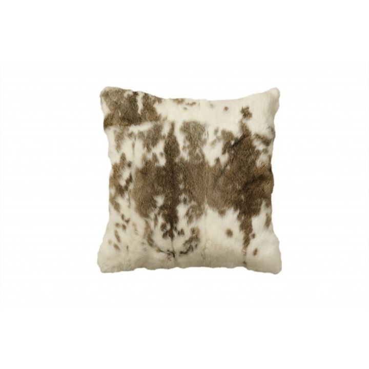 Homezia 18" X 18" Brown And White Rabbit Zippered Natural Fur Animal Print Throw Pillow