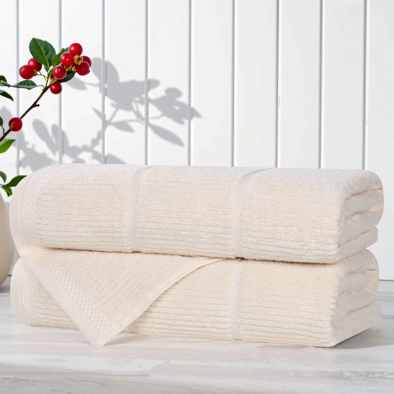 Viscose Cotton Blend Bath Towels Set of 2 with Ribbed Texture image number 1