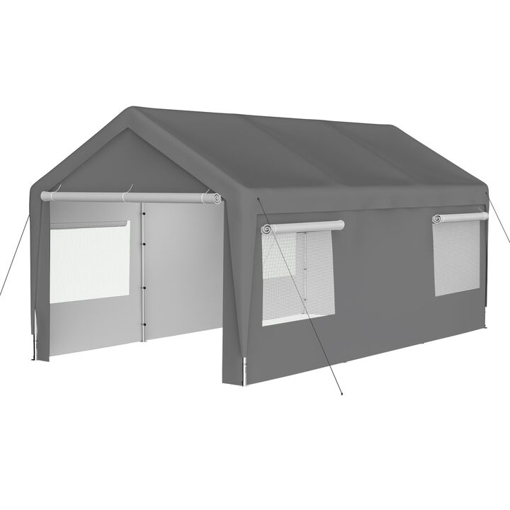 Mondawe 10x20FT Heavy Duty Carport Canopy - Galvanized Steel Car Garage with Roll-up Windows