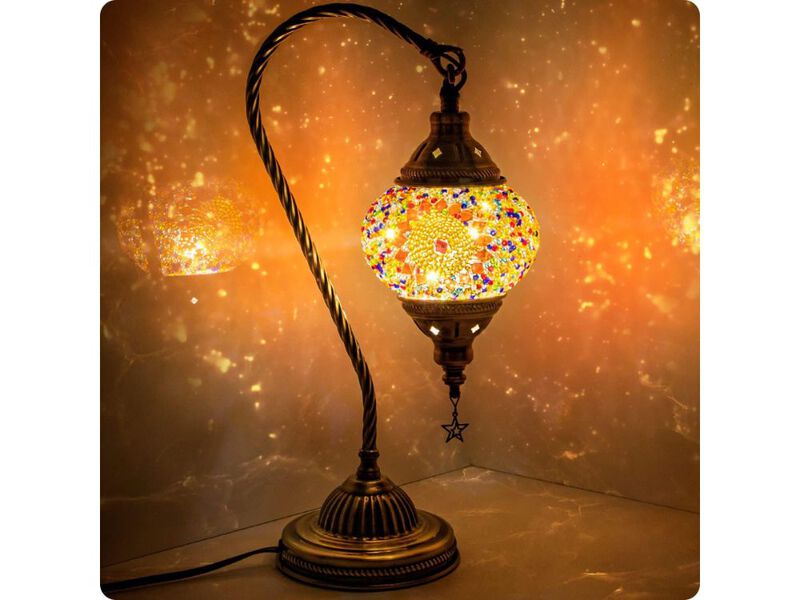 Turkish Moroccan Mosaic Table Lamp with Bronze Base and LED image number 1