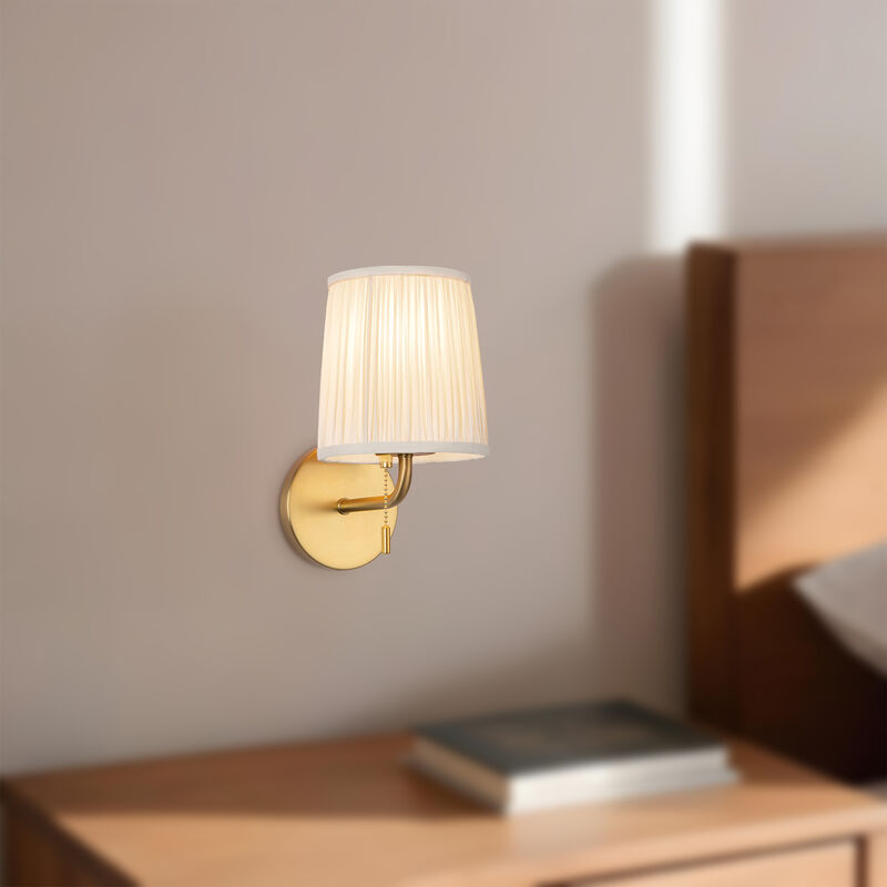 Scout 10-in Damp-Rated Wall/Vanity Light with Patterned Pleated Linen Shade image number 1