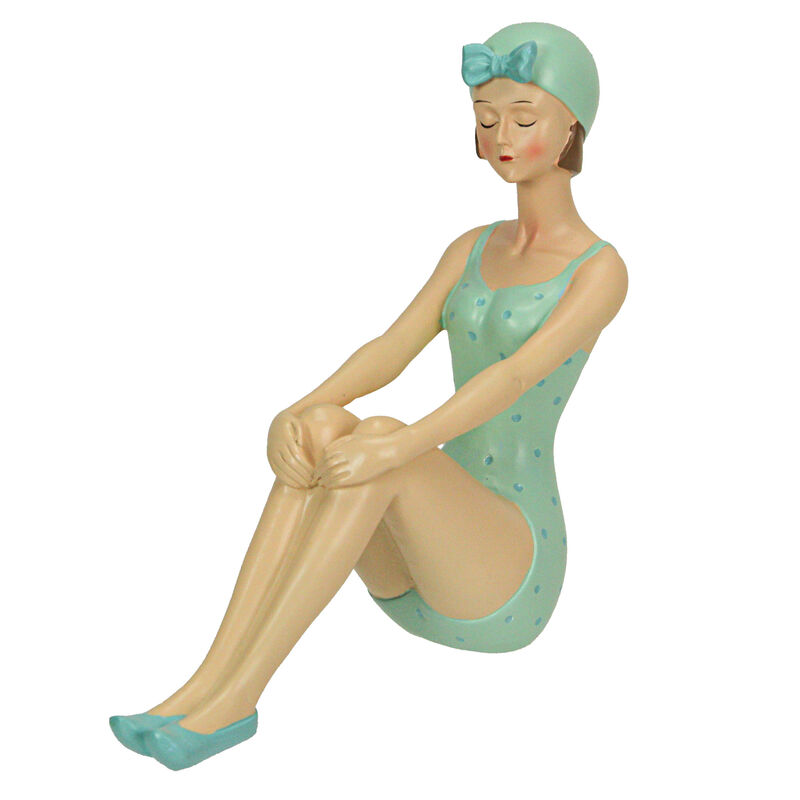 Retro Bathing Beauty Beach Girl Green Polka Dot Swimsuit Resin Figurine Home image number 4