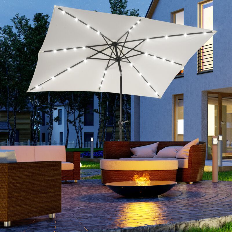 White Outdoor Canopy: 9x7 ft Patio Umbrella with Solar LEDs