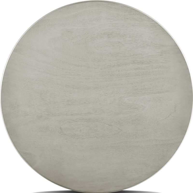 Pane 47 Inch Rounded Wood Dining Table, Smooth Gray Finish, Tall Block Legs