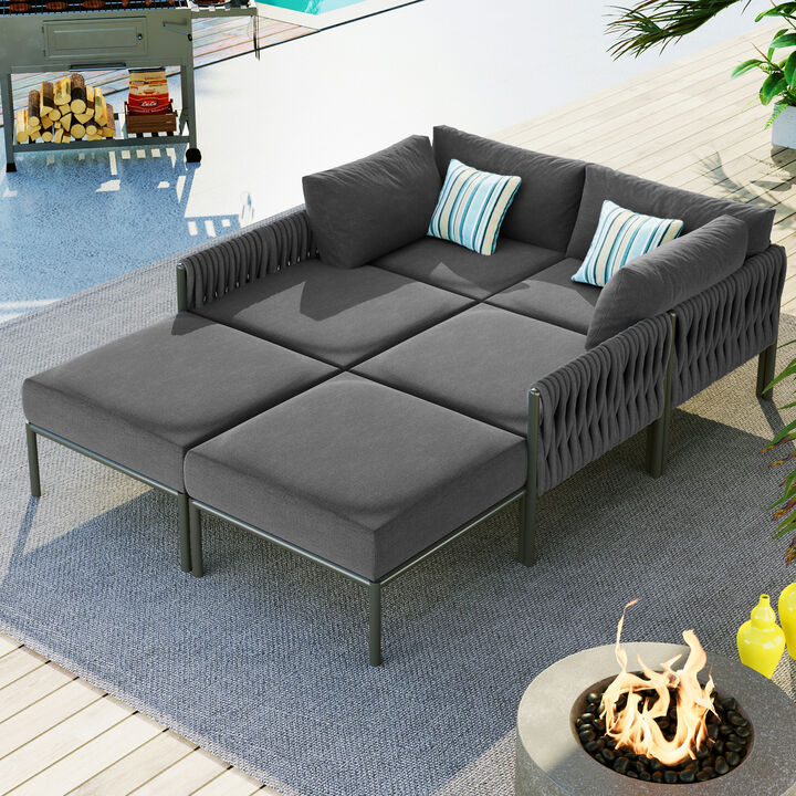 Merax Modern Metal Outdoor Conversation Set Sectional Sofa