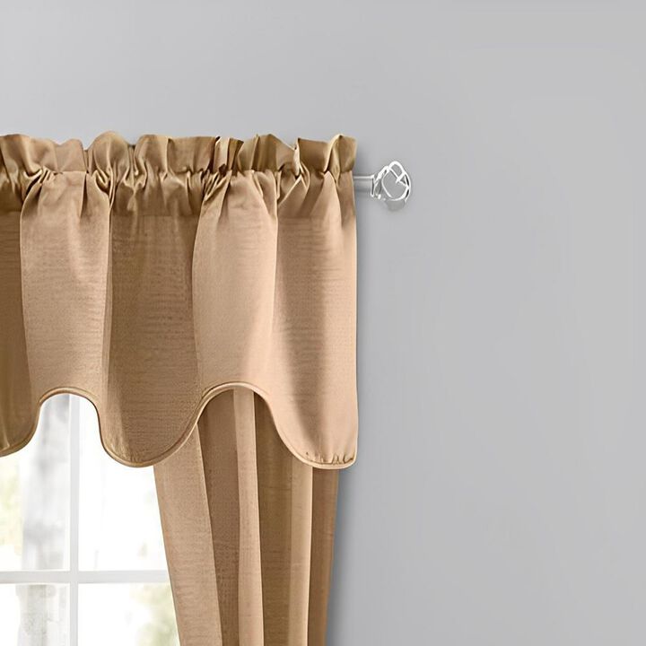 Ellis Curtain Lisa Solid Color Poly Cotton 3" Rod Pocket Duck Fabric Lined Scallop Valance 58" x 15" Tan
