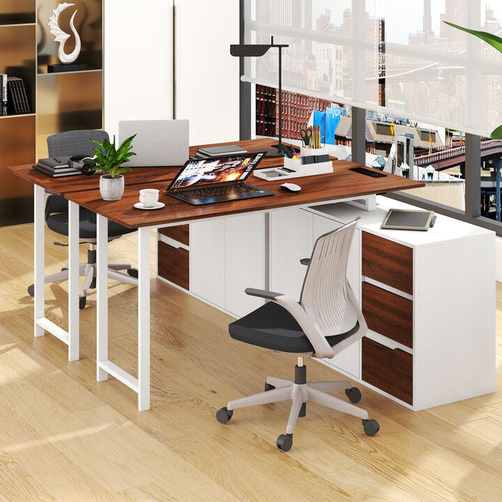 L Shaped Computer Desk with Storage Cabinet and Power Outlet for Bedroom