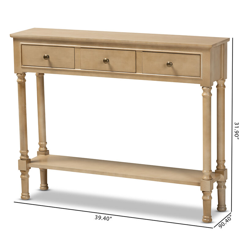 Baxton Studio Calvin Farmhouse Oak Finished Wood 3 Drawer Entryway Console Table