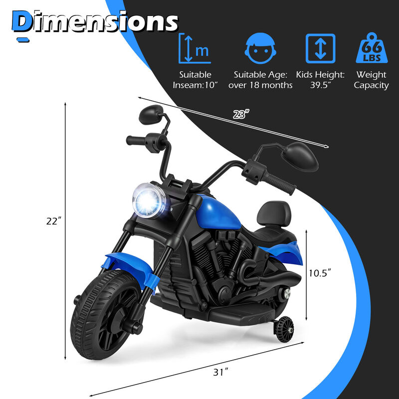 Kids 6V Ride On Motorcycle with Training Wheels Headlight and Music image number 2