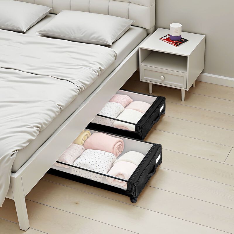 Set of 2 Under Bed Storage with Wheels, Clear Lid Rolling Bins for Clothes, Shoes, Blankets image number 1