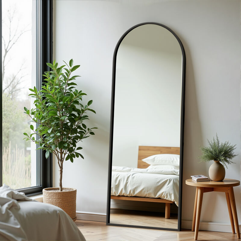 Arched Aluminum Full Length Mirror, Wall Floor Mirror for Bedroom Living Room Entryway