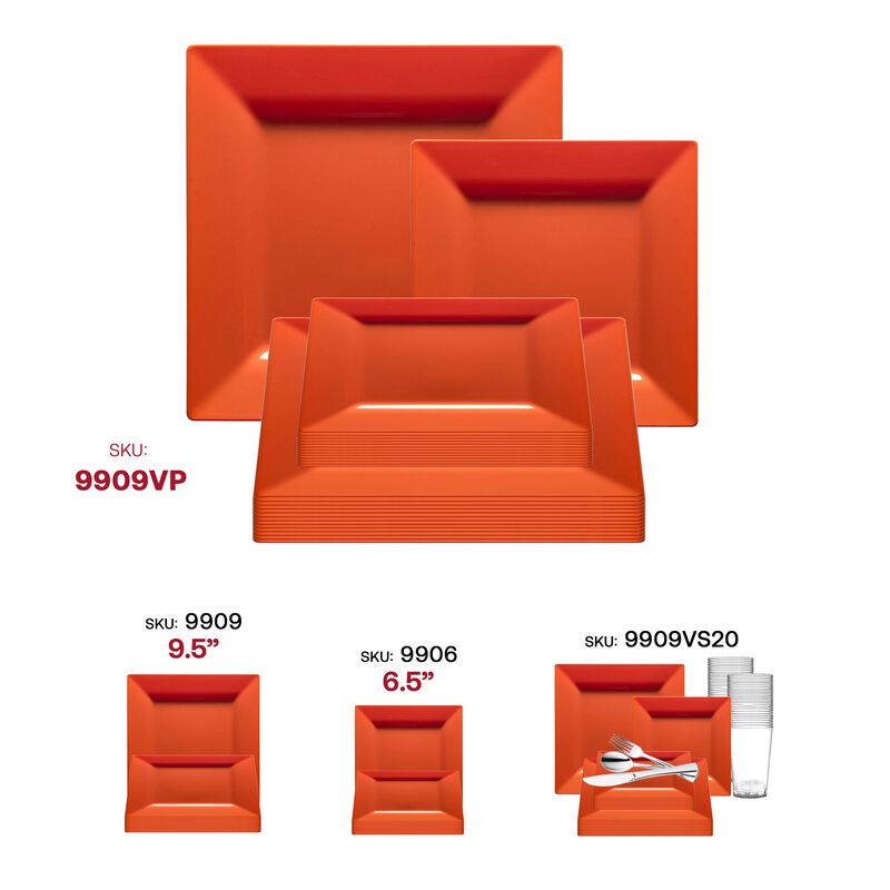 Burnt Orange Square Plastic Plates Dinnerware Value Set (40 Sets) image number 6