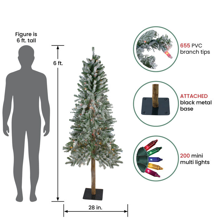 6' Pre-Lit Flocked Alpine Artificial Christmas Tree - Multi Lights
