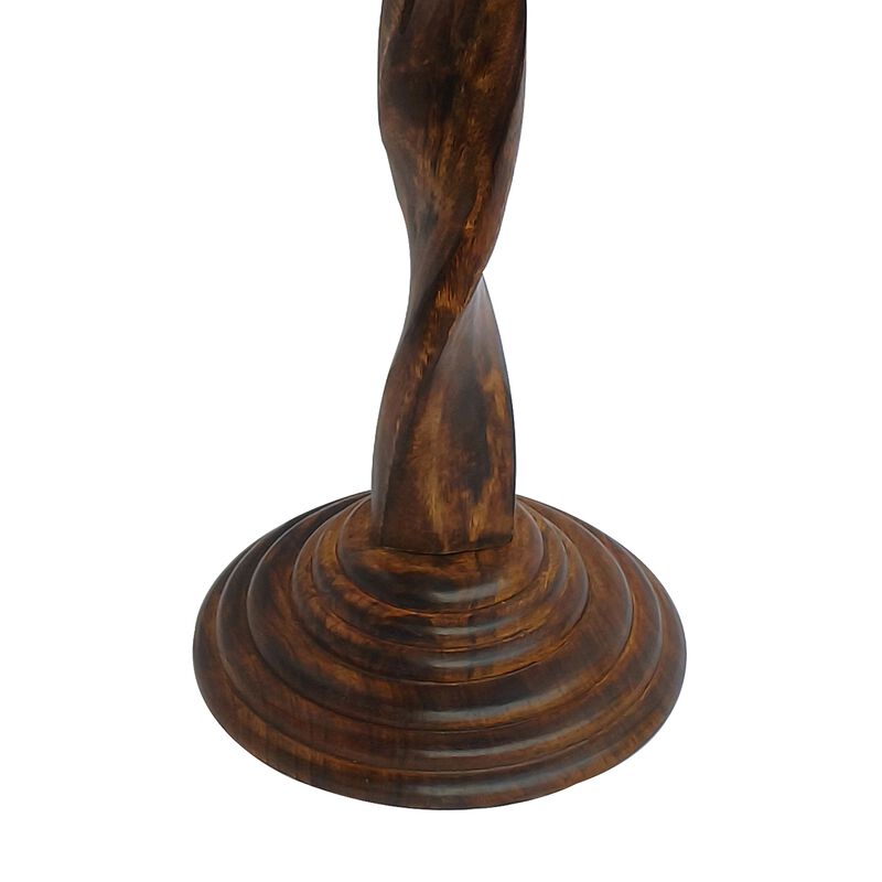 Jem 22 Inch Side End Table, Round Top, Hand Carved Boho Mandala Design with Twisted Base, Brown Mango Wood image number 2