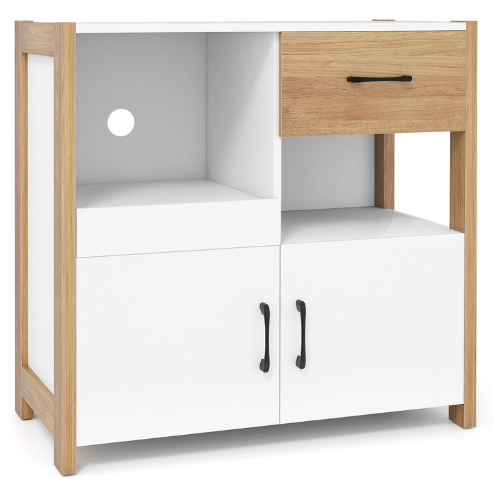Kitchen Storage Cabinet with 2 Doors, Drawer, and Pull Out Shelf Organizer-White