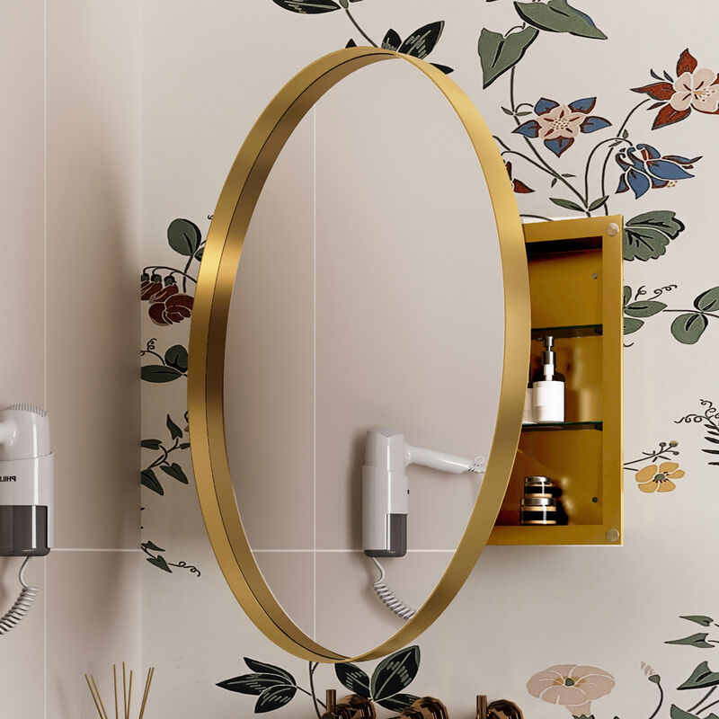 ELEMENT ACE Modern Round Metal Medicine Cabinet with Adjustable Shelves - Elegant Bathroom Storage Solution image number 1