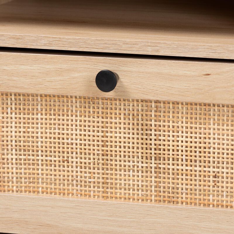 Baxton Studio Caterina Natural Brown Finished Wood and Natural Rattan 1 Door End Table image number 5