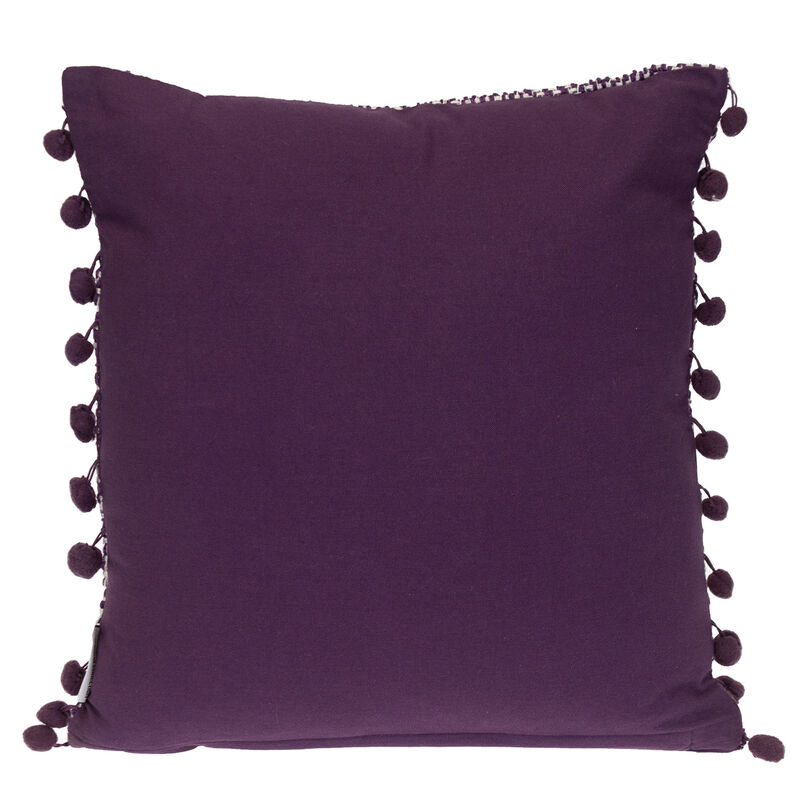 HomeRoots 18" Purple and White Weave Cotton Throw Pillow With Pom Poms image number 2