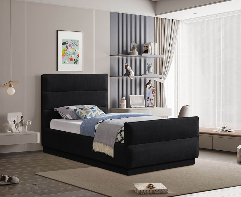 Meridian Furniture Paxton Black Chenille Fabric Twin Bed