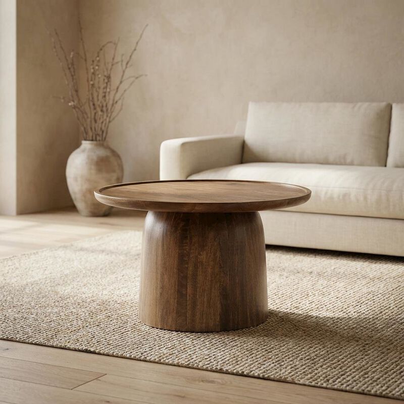 Round Wood Coffee Table with 17.5-inch Height and 30-inch Diameter image number 4