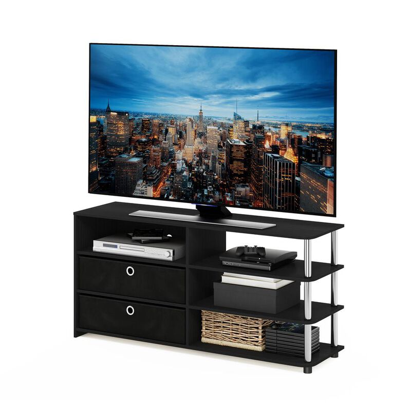 Furinno JAYA Simple Design TV Stand for up to 55-Inch with Bins, Americano, Stainless Steel Tubes