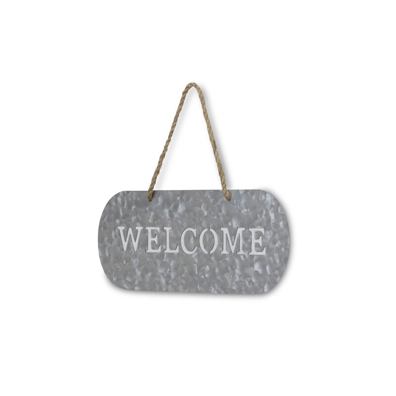 HomeRoots 5" X 11" Gray Handcrafted Welcome Galvanized Metal Wall Decor image number 2