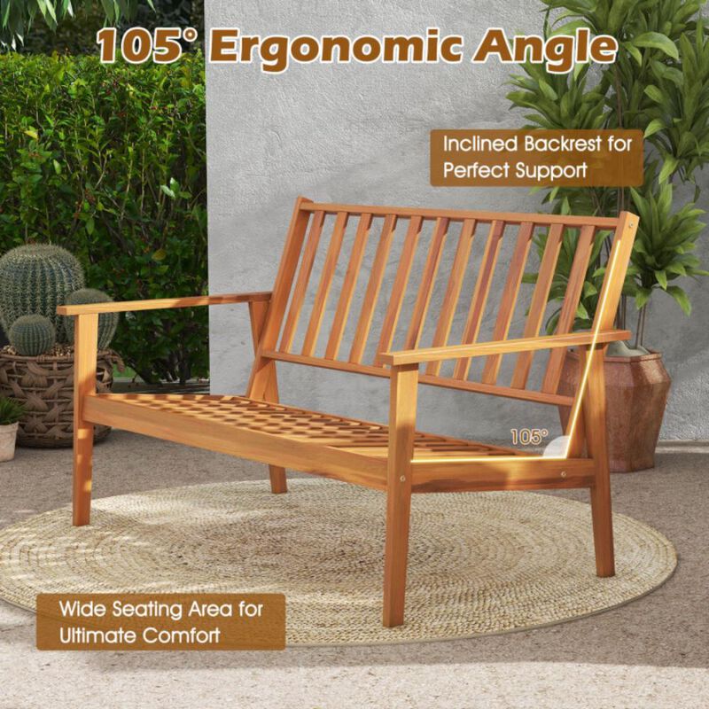 Hivvago 4 Pieces Outdoor Acacia Wood Conversation Set with Soft Cushions and Coffee Table