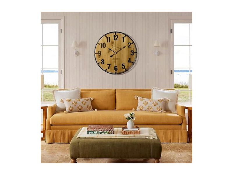 Farmhouse Metal Circle Wood Bedrooms Wall Clock 24 Inch Silent Battery Operated image number 2