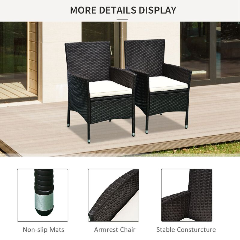 Alfresco Dining Pair: Dark Coffee Stackable Rattan Chairs with Cushions