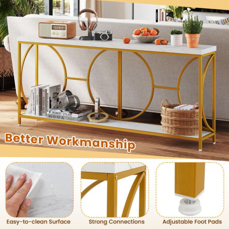 Hivvago 2-Tier Faux Marble Top Console Table with Storage Shelf