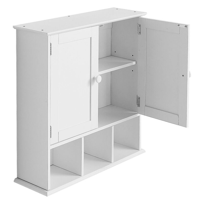 Wall Mounted Bathroom Cabinet with Mirrored Doors, Adjustable Shelf and Open Storage-White image number 0