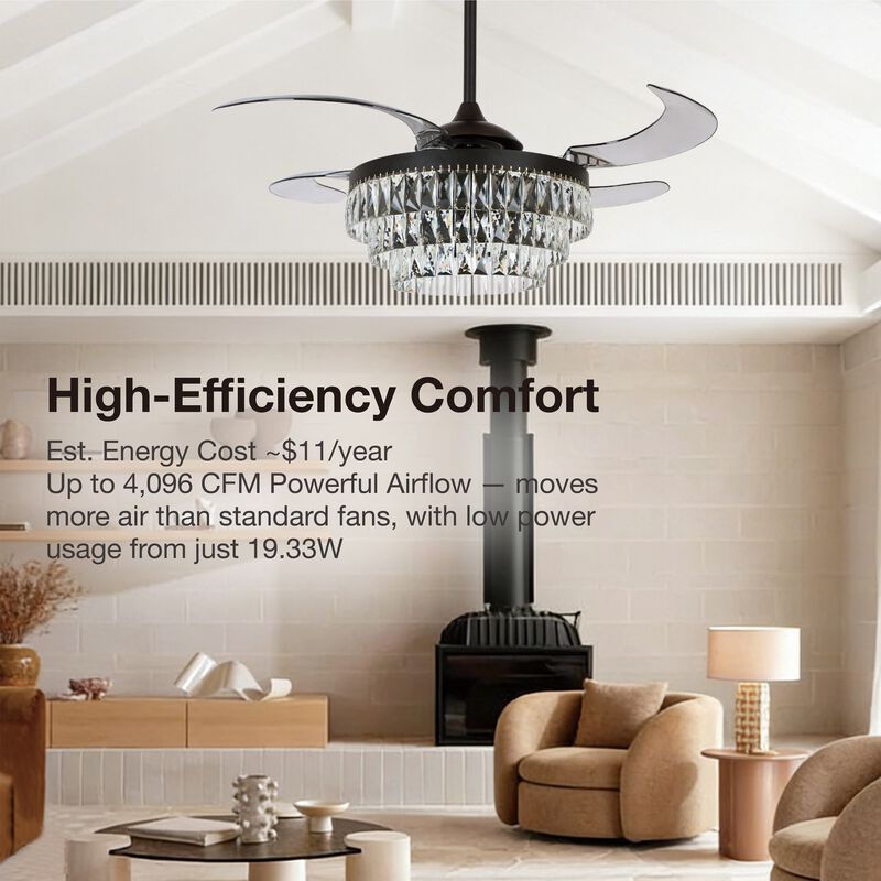 Fanaway Veil 48" Retractable Blade Ceiling Fan with Light and Remote, Modern Fandelier Ceiling Fan, Patented Design Technology, Stronger Thicker Blades, Antique Black image number 6