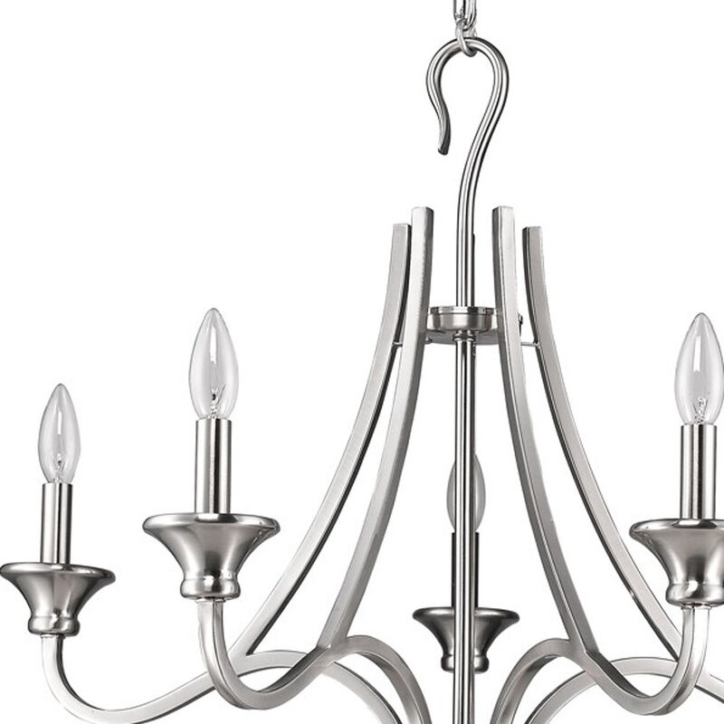 Hivvago Silver Candle Style Five Light Metal Dimmable Chandelier