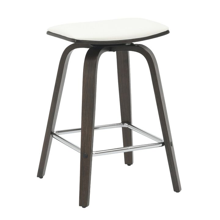 LeisureMod Square Counter Stool Upholstered in Leather with Poplar Wood Frame and Chrome Iron Footrest 360-Degree Swivel for Modern Home, Kitchen, Bars Pelya Collection