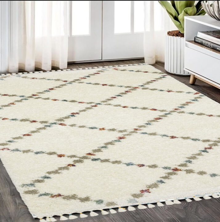 HomeRoots Diamond Shag Runner Rug With Fringe