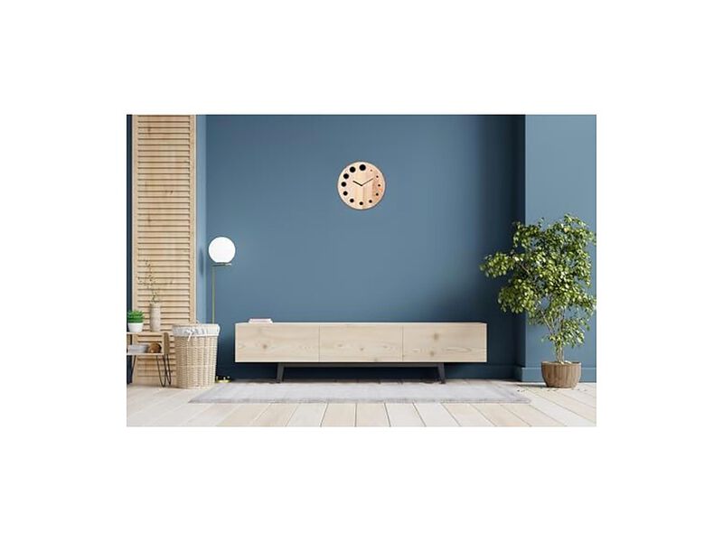 Wooden Black Acrylic Dot Rubber Wood Wall Clock 24 Cm Modern Living Room Decor image number 2