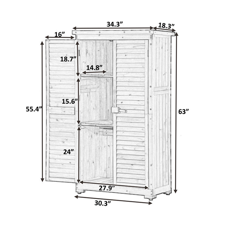 Merax Wooden Garden Shed 3-tier Patio Storage Cabinet