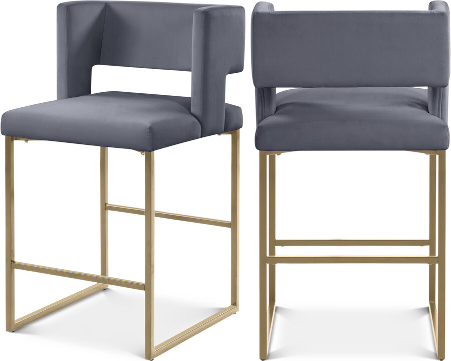 Meridian Furniture Caleb Velvet Counter Stool, Set of 2