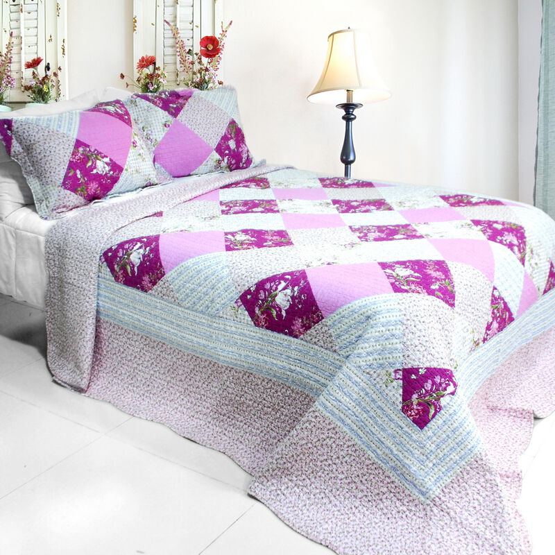 3PC Cotton Vermicelli-Quilted Printed Quilt Set Queen Size Soft Cozy Bedding Collection image number 0