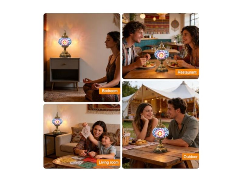Mosaic Moroccan Table Lamp For Living Room Bedroom Bronze image number 3